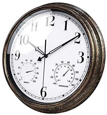 Zewnętrzny zegar ścienny ogrodowy, 18-calowy duży zegar ogrodowy retro z termometrem i higrometrem wodoodporny zegar zewnętrzny dekoracja zewnętrzna zegar zewnętrzny wyciszony kwarcowy zegar ścienny