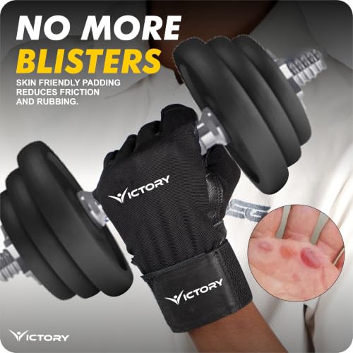 Image of Victory Unisex Gym Gloves with Wrist Support Accessories, for Men Women Weightlifting, Workout Training, Exercise, Cycling Gloves, Bike Sports Gloves (Black)