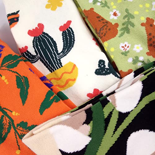 Image of HSELL Womens Novelty Socks with Colorful Flower Design Fancy Gift for Mom Lady Breathable Cotton Socks for Daily Wear