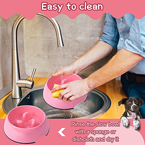 Super Design Anti-Gulping Dog Bowl Slow Feeder, Interactive Bloat Stop Pet Bowl for Fast Eaters 1.5 Cup Pink