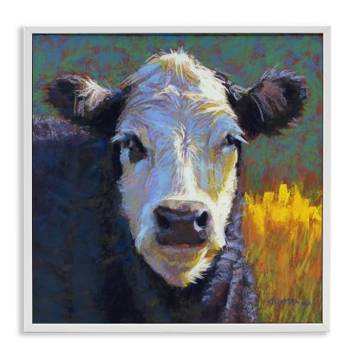 Fuzzy Cow Farm Animal Portrait, 12 x 12 Inch Framed Giclée Print