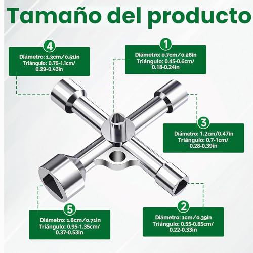 Miniatura 2 de Arvoni Llave Triangular 4 Vías, Llave Contador Agua Universal Multifuncional Con 5 Tamaños 7mm 10mm 12mm 13mm 18mm, Llaves Triangulares Para Terminal, Basura, Caja Eléctrica, Gas, Agua