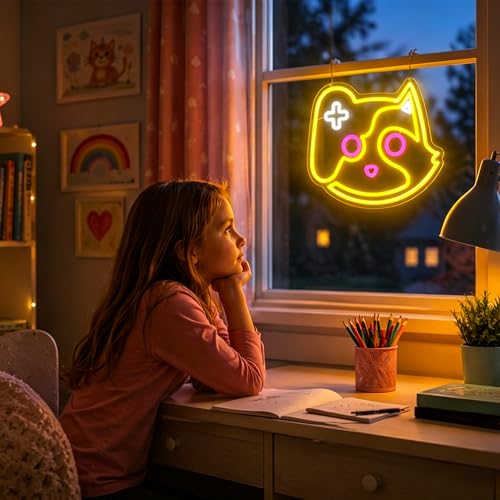 Image of Cat Game Neon Sign for Wall Decor Light Up Sign Led Signs for Room Party Home Wall Decor USB Powered