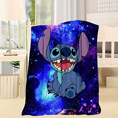 QOWMSA Warm Throw Blanket 3D Printed Stitch Lilo Super Lightweight Soft Fuzzy Fleece Blanket for Home/Travel/Sofa