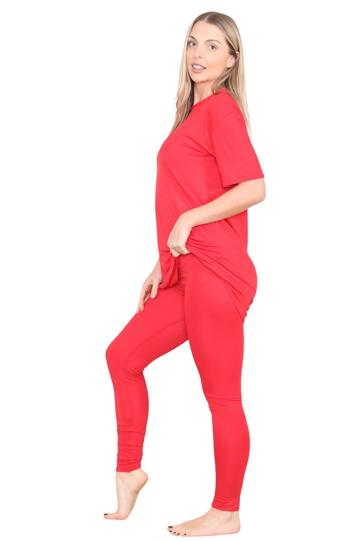Set di leggings da donna in tinta unita, oversize Rosso Small
