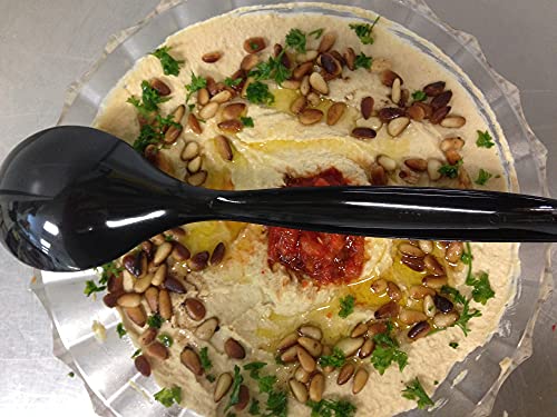 18 Pack Large Black Heavy Duty Disposable Plastic Serving Spoons Utensils Set - 10" Big Heavy Weight Reusable Cooking Plasticware For Party Buffet Catering Hard Silverware For Salads Sauses #TOP4