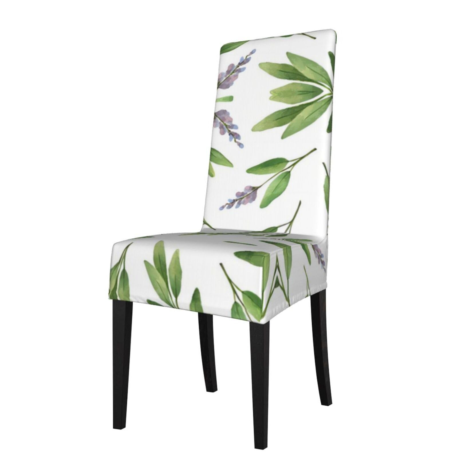 Yyhwhjde Black Green Flower Watercolor Herb Sage Leaves And Branches Prints Dining Chair Throw Covers - Stretchable Spandex Slipcovers For Chair Protection & Refreshing Your Dining Room