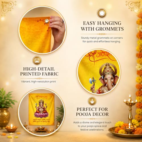 Image of SpecialYou Ganpati Decoration Setup for Home with Ganesh Backdrop (5x4ft) for Ganesh Decoration Items for Home Decor Item, Ganpati Decorations Backdrop Cloth for Decorations Pooja- 1Item