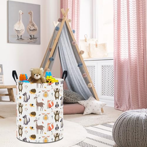 Image of 19.7 inch Laundry Basket,Kids Dirty Clothes Hamper,Waterproof Storage Bin,Room Decor,Gift Baskets,Nursery Hamper(Forest Animal)