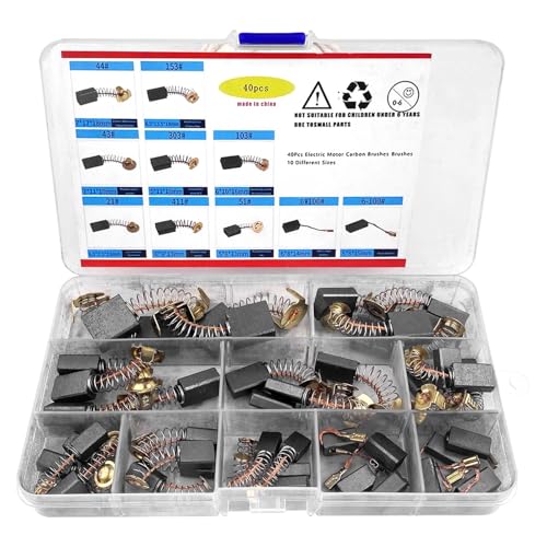 Ravytha Escobillas Motor Electrico de Arranque, 40Pcs 10 Tamaños Escobillas de Carbon, Motor Eléctrico Cepillos, Escobillas de Carbón para Motores Electricos para Cepilladora Eléctrica Lijadora