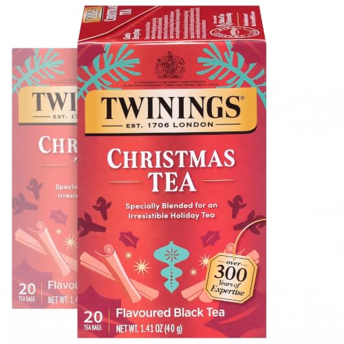 Twinings Christmas Black Tea Individually Wrapped Bags, 20 Count (Pack of 2), Aromatic Cinnamon &amp; Clove, Caffeinated, Enjoy Hot or Iced, 20 Teabags