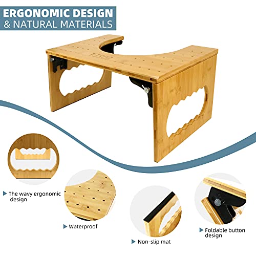 Zosta Squatting Toilet Stool, Bamboo Toilet Potty Step Stool, Foldable Poop Stool With Non-Slip Mat For Adult & Kids, 8.1” Bathroom Squatting Urinal Fit All Toilets, No Installation, Natural Color #TOP2