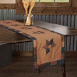 VHC Brands Primitive Tabletop Kitchen Patriotic Patch Cotton Patchwork Star Rectangle 13×90 Runner Deep Red