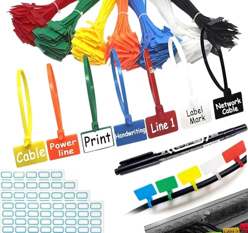 250 Stk Kabelbinder Tags Bunte 150mmx3mm bunte kabelbinder Set Verstellbare UV Beständig Hitzebeständig für Logistik Gepäcktransport,Büro,Gartenarbeit,Kabel-Management,mit 1 Markerstiften
