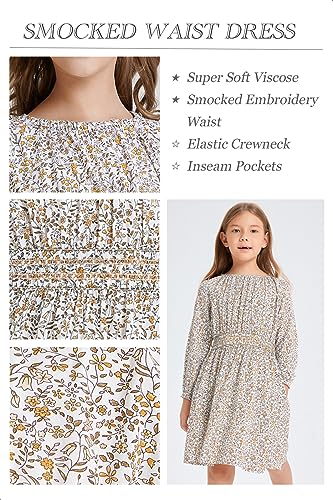 Girls Floral Smocked Waist Dress Church Holiday Playwear Soft Midi Dress with Pockets3