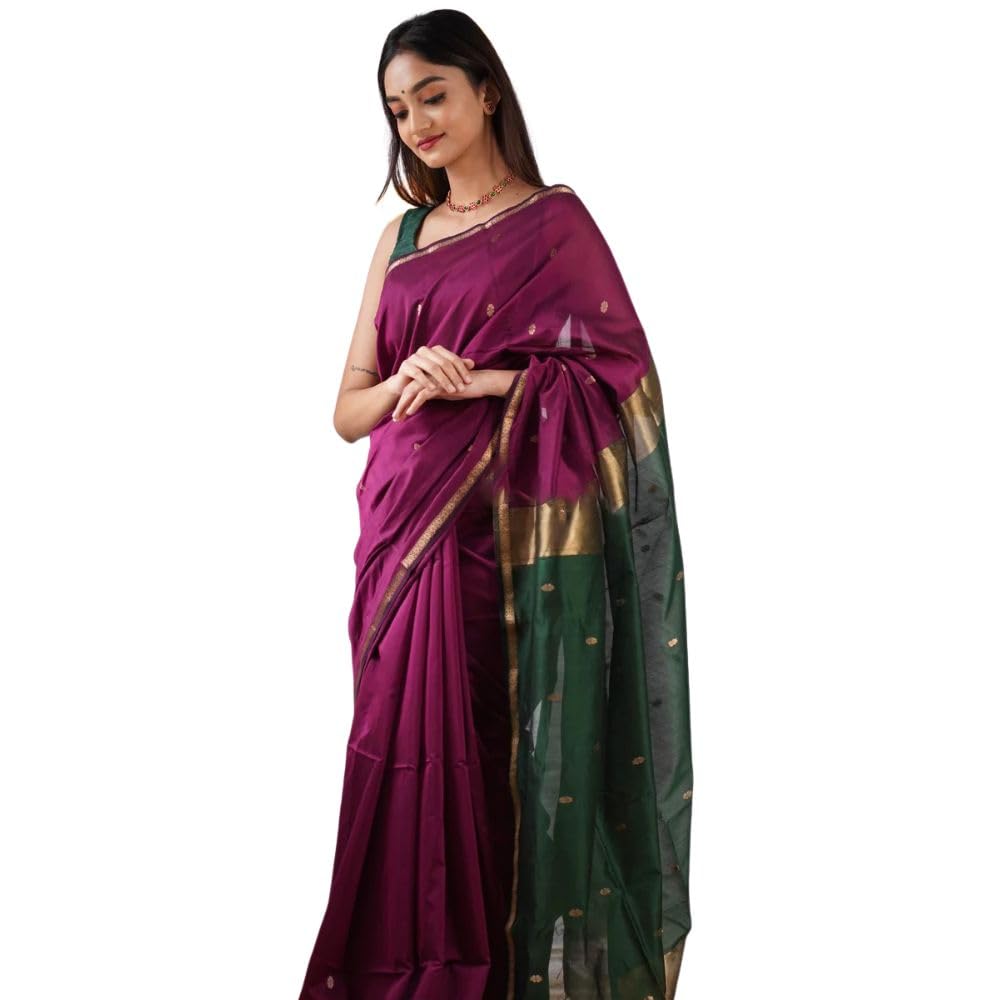 Dark Pink Lightweight Maheshwari Cotton Silk Saree For Women with Blouse Piece-image-4