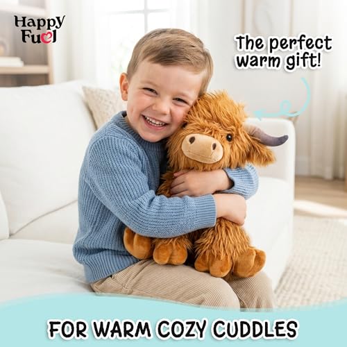 Image of Highland Cow Microwavable Stuffed Animal - 1.5 lb Unscented Heating Pad Plush, Soft Cozy Cute Cow Toy for Relaxation and Comfort, Gift for Women, Girls, Adults & Kids by Happy Fuel