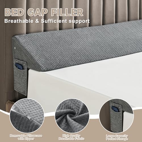 Image of IFNOW Queen Size(60 inchx7.5 inchx10 inch) Bed Wedge Pillow for Headboard, Mattress Gap Filler(0-8 inch), Bed Wedge for Gap Between Your Headboard and Mattress Dark Grey