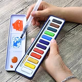 STATIONERY ISLAND Watercolour Paint Set Artist Series Painting Supplies Kit in Portable Travel Tin with Paintbrush and Mixing Palette, 12 Full Pan Sketchers' Pocket Box for Professional and Beginners