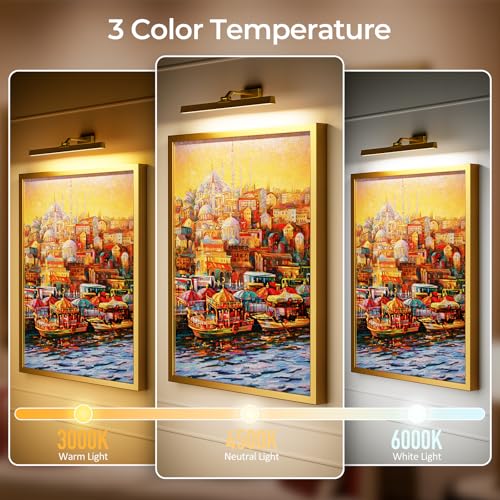 Image of Afyuol Picture Lights for Wall, Battery Operated Picture Light 24in Gallery Light for Paintings CCT Dimmable Recharging Battery Wall Light with Remote Control for Living Room Gallery Dartboard