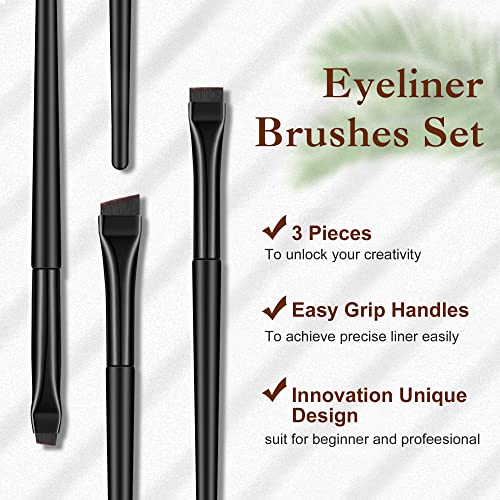 Aqueen Eyeliner Brush-3 Pcs Precision Gel Fine Eyeliner Brush-Ultra Thin Flat And Angled Eyeliner Brush, Premium Quality Soft Eyeliner Brushes For Makeup Tools.(Black) #TOP5