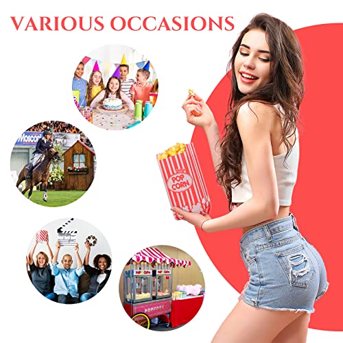 Image of Fuutreo 500 Pcs Movie Night Paper Popcorn Bags 1 oz Grease Resistant Popcorn Bags Disposable Bucket Red and White Container for Retro Movie Themed Party Carnival Supplies