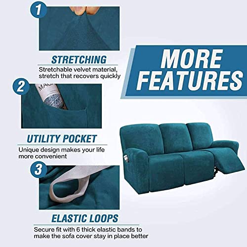 Stretch Velvet 1 2 3 Seat Recliner Sofa Cover Pet Dog Kid Solid Color Sofa Covers Relax Lounger Slipcovers Couch Towel Armchair Covers (Color : E, Size : 3Seater 8-Piece) #TOP3
