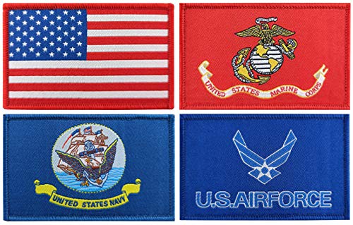QQSD 4 Pack US Marine Corps Flag Patch US Navy Patch Army Air Force Wings Flags Tactical Patch Pride Flag Patch for Clothes Hat Patch Team Military Patch
