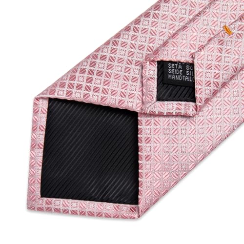 Image of DiBanGu Mens Silk Plaid Tie and Pocket Square Set | Elegant Silk Formal Tie Set, Woven Check Necktie and Cufflinks Tie Clip Set, Perfect for Wedding Party, Comes in Gift Box