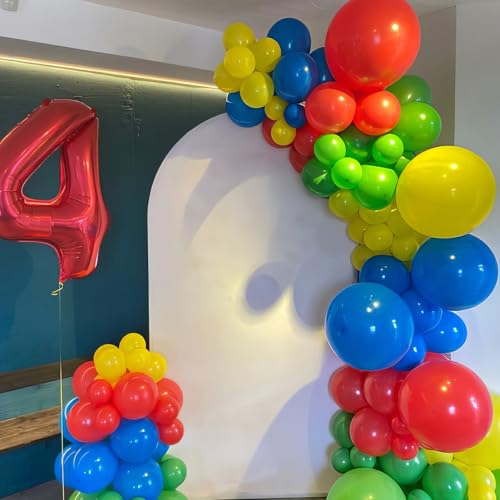 Image of Red Yellow Blue Balloons, Toy Theme Balloon, Dog Paw Cow Print Balloons Blue Cloud Balloon for Carnival Circus Theme Birthday Boys Baby Shower Party Decorations