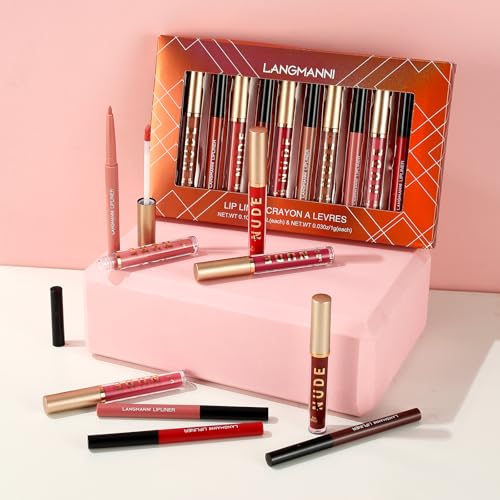 Image of 12Pcs Matte Lip Liner & Liquid Lipstick Set, Red Brown Set C | Includes 6 matte lip liners and 6 liquid lipsticks with rich color, smooth application and waterproof wear.