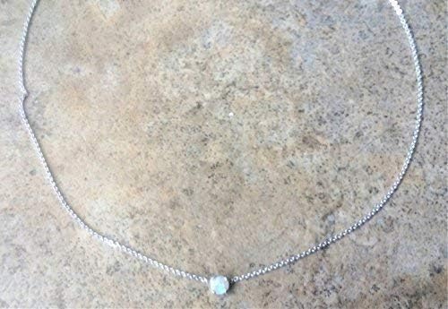 Genuine Opal (October Birthstone) 4mm choker necklace in Sterling Silver or Gold