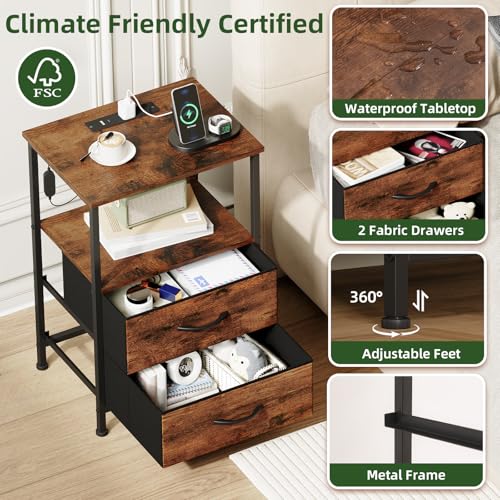 Somdot Nightstand with Charging Station, 2 Drawers, Brown by Somdot - Used condition - Image 6