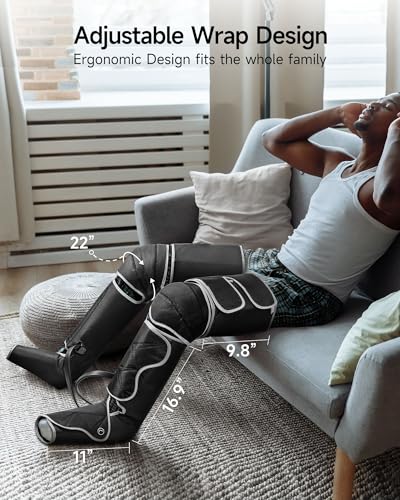 Leg Massager, ALLJOY Leg Air Compression Massager for Circulation and Pain Relief,2 Heat Levels Foot/Knee Massager,6 Modes with Memory Function Controller, Full Leg Massager, Gift For Women Men
