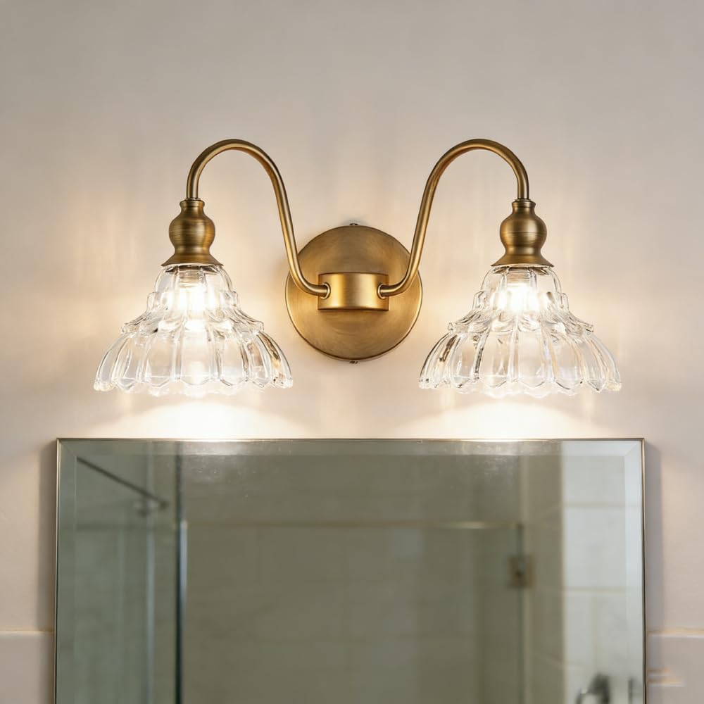 XINYASEE Aplique Pared Cristal Interior, G9 Lámpara Cuarto de baño de Pared Decorativos, Lámpara Iluminación de Lujo para Sala de Estar, Dormitorio, Hotel (Oro, Doble cabeza)