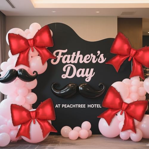 Image of 4Pcs Giant Bow Balloons, 97.5cm /38in Big Elegant Coquette Theme Balloons for Birthday Wedding Engagement & Party Large Decorations Bridal & Bachelorette Supplies (Red)