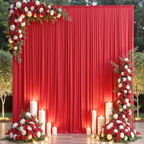 10×14ft Wrinkle Free Red Backdrop Curtain for Wedding Parties,2 Panels 5×14ft Height Soft Silky Polyester Backdrop Drapes Red Photo Back Ddrop Curtains for Event Photography Christmas Background Cloth