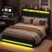JYNVO Polsterbett 160x200 cm mit Stauraum und LED Beleuchtung, Hydraulisches Stauraumbett, Doppelbett mit Kopfteil, Bett mit Lattenrost, Jugendbett, Schwarz, PU-Leder, ohne Matratze