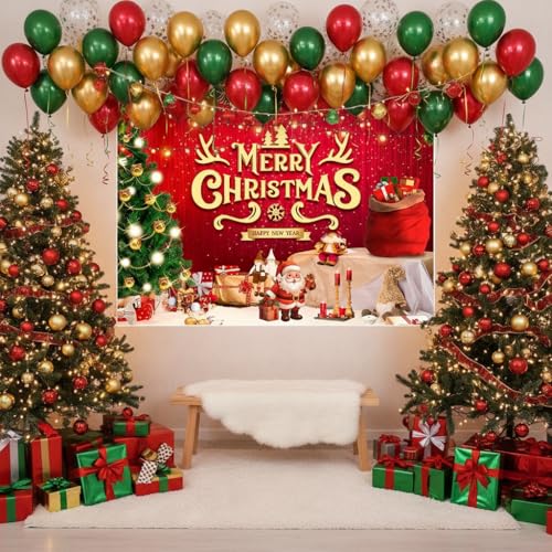 Image of Large Christmas Party Banner and Backdrop for Indoor & Outdoor, Yard Garden Halloween Decorations & Party Supplies (Red)