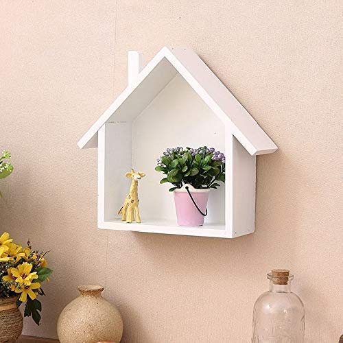 GODWILL Art Wood Painted Antique Floating Wall Shelves Hut Shape Stand for Home/Kitchen/Office/Bedroom/Living Room/Balcony Decor, White (Set of 1) (Medium)