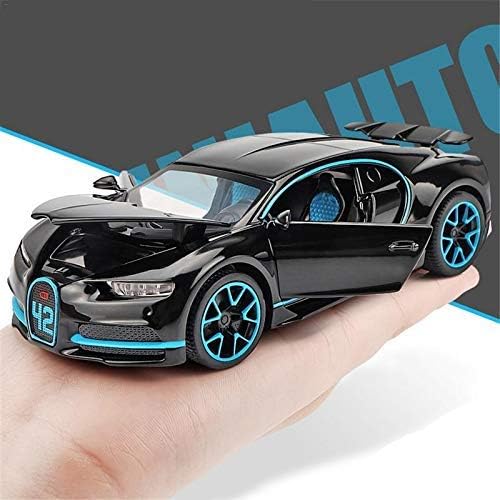 Image of Kids Model 1:32 Bugatti Chiron Die Cast Metal Car Pull Back Action Opening Doors with Realistic Engine Sound Lights Toy Car Gift for Boys - Black