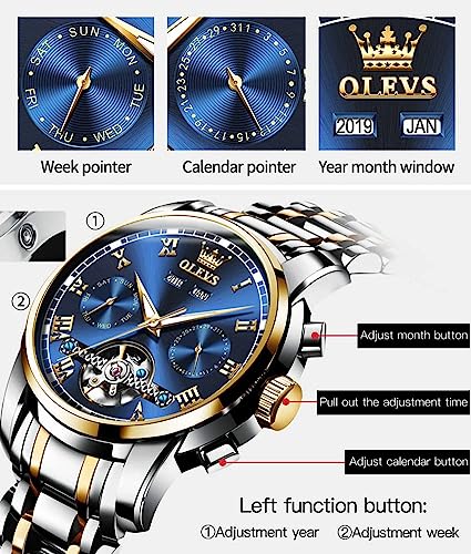 Image of OLEVS Automatic Watch for Men Self Winding Mechanical Luxury Business Stainless Steel Multi Calendar Waterproof Luminous Wrist Watches