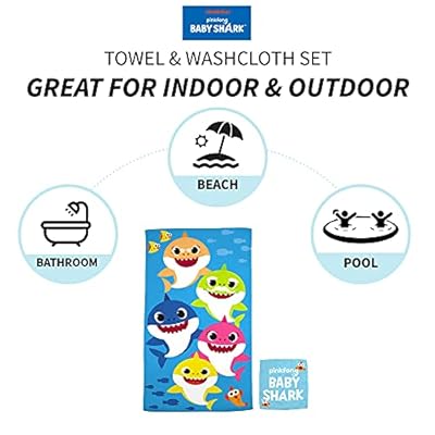 Franco Baby Shark Kids Bath/Pool/Beach Soft Absorbent Cotton Terry Towel with Washcloth 2 Piece Set, 50 in x 25 in 51flPBLkQsS. SS400