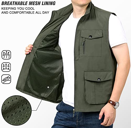 Louechy Men's Travel Vest Multi Pockets Utility Vest Lightweight Sleeveless Jacket For Hiking Fishing Golf 3896-0/Army Green-S #TOP2