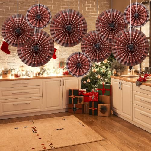 Image of Outus 9 Pcs Western Party Hanging Paper Fans Birthday,Christmas Red Brick