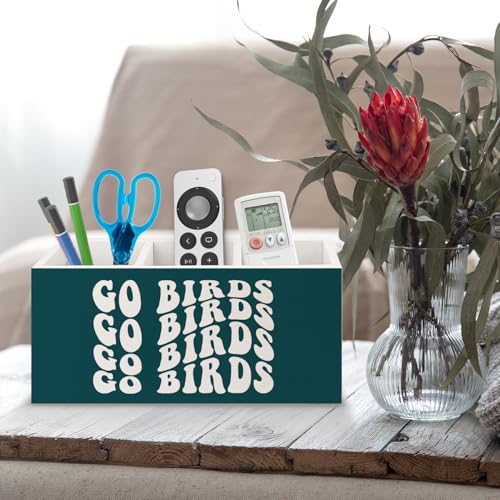 Image of Football Fan Gifts Green Wooden Pen Pencil Holder for Office Desk Accessories, Gifts for Football Lovers Players, Go Birds Makeup Brush Toothbrush Holder Organizer