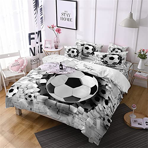 Xisnuient Juego de Ropa de Cama de Estilo Deportivo Fútbol Baloncesto Graffiti Funda Nórdica con Funda de Almohada Poliéster Niños Adolescentes Funda de Edredón (Gris,Cama 90 cm 150x200 cm)