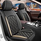 RAWAKORW Car Seat Cover Fit for Audi A4 2009-2024 & A3/A5/A6 2011-2022 2 Front Seat Covers Waterproof Faux Leather Seat Covers Cushion Protector Black&Golden