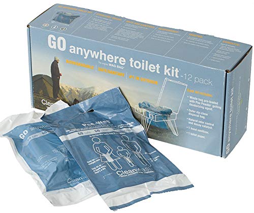 12 Pack Go Anywhere Lightweight Portable Toilet Refill Kit For Camping, Hiking, Backpacking W/ 12 Toilet Waste Kits (Waste Bag With Poo Powder, Zip-Close Storage Bag, Toilet Paper & Moist Towelette) #TOP3