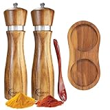 Wooden Salt and Pepper Grinder Set 2 Pack – Adjustable Coarseness, Acacia Wood...